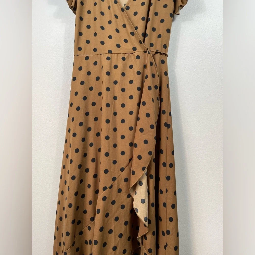 Brown Polka Dot Skirt VICI Mama Mia Polka Dotted Wrap Maxi Dress sz: Small Retro - Picture 5 of 16
